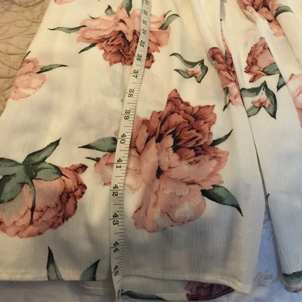 Everly Anthropologie Flowy Pink Floral Off Shoulder Wide Leg Cropped Jumpsuit M